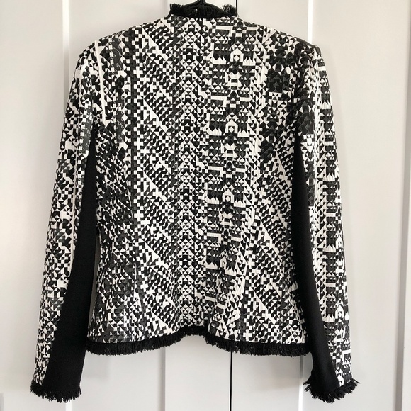 Joseph Ribkoff, Blazer, Black‎ And White, With Black Fringe Trim, Size 8 - Picture 2 of 15